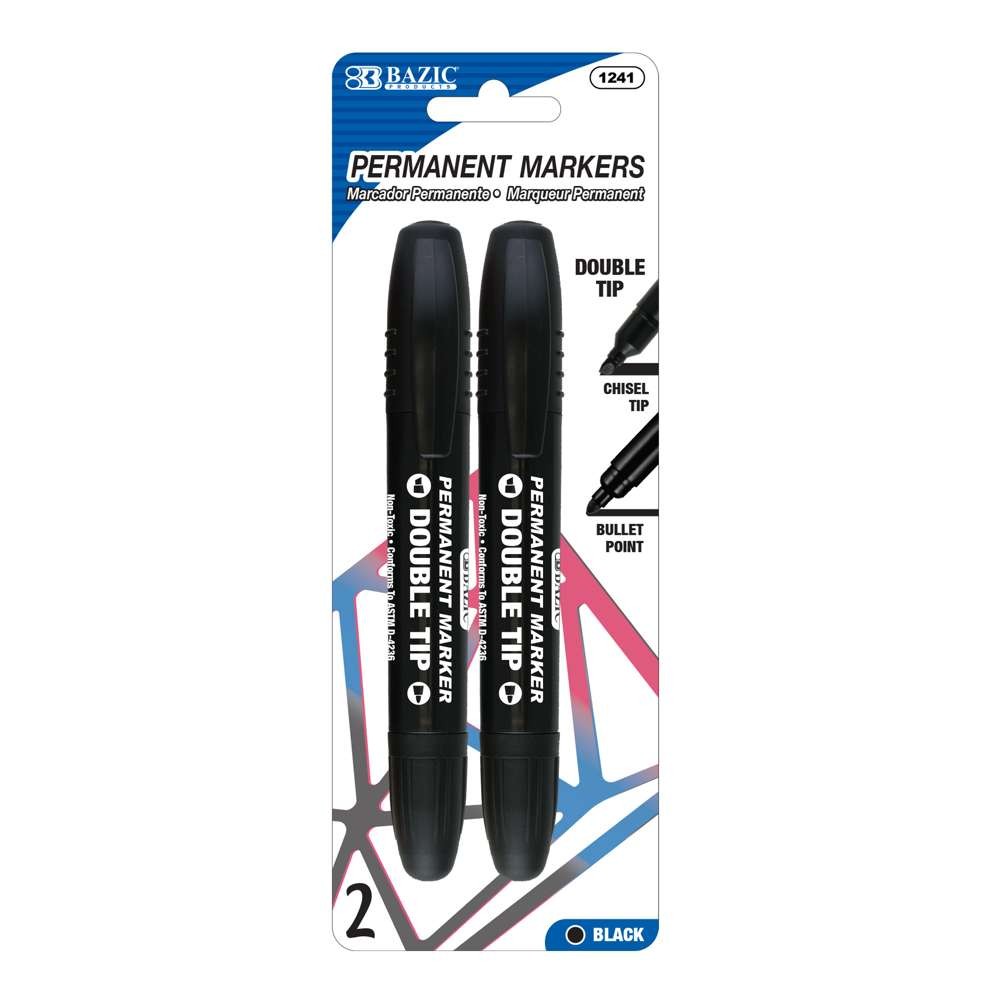BAZIC Permanent Marker Dual Fine Tip Chisel Point Black Marker (2/Pack), 24-Pack