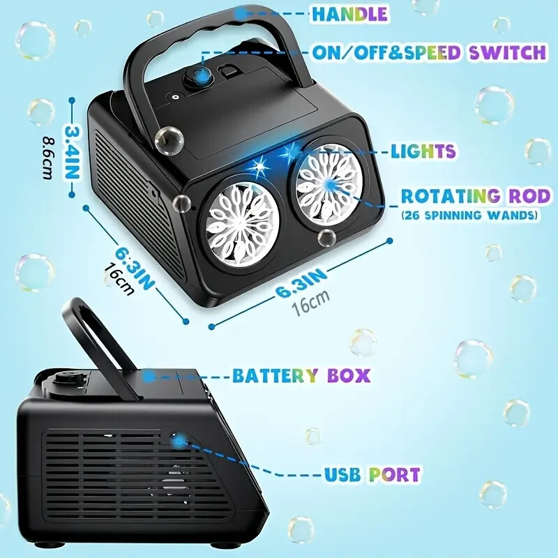 Automatic Bubble Machine, Bubble Blower With 2 Fans 20000+Bubbles Per/Min
