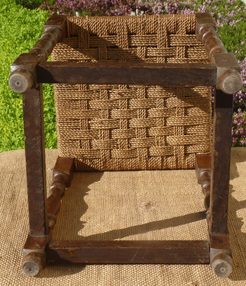 Vintage Wooden stool woven string top Needs TLC repolish