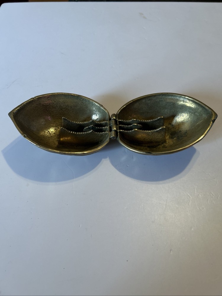 Vintage Walnut Shaped Solid Brass Nut Cracker Hinged Large 5” & Heavy Duty EUC