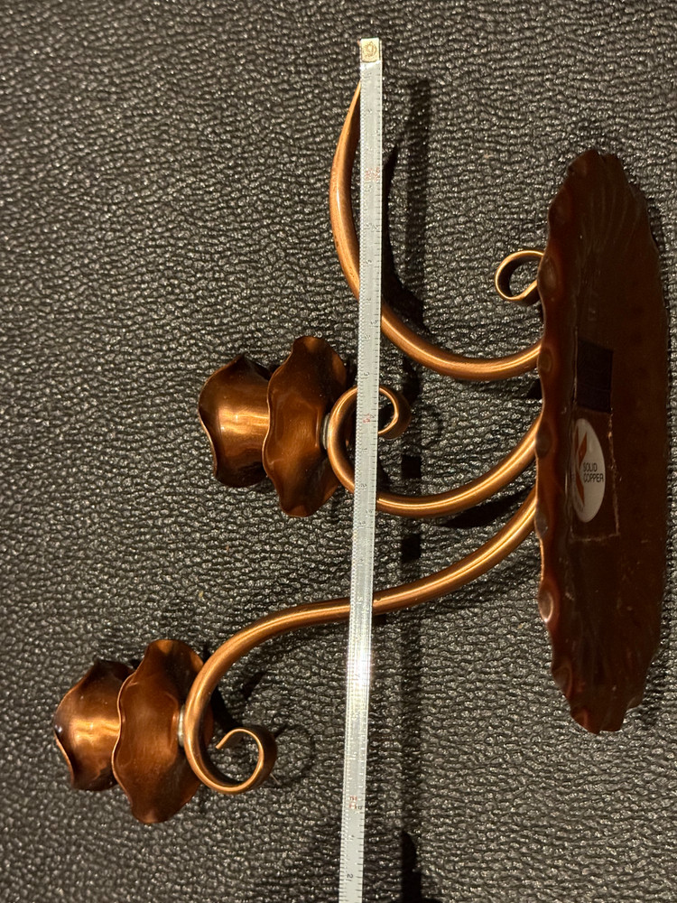 Vintage Solid Copper Gregorian Double Candlestick Holder W/ Sniffer