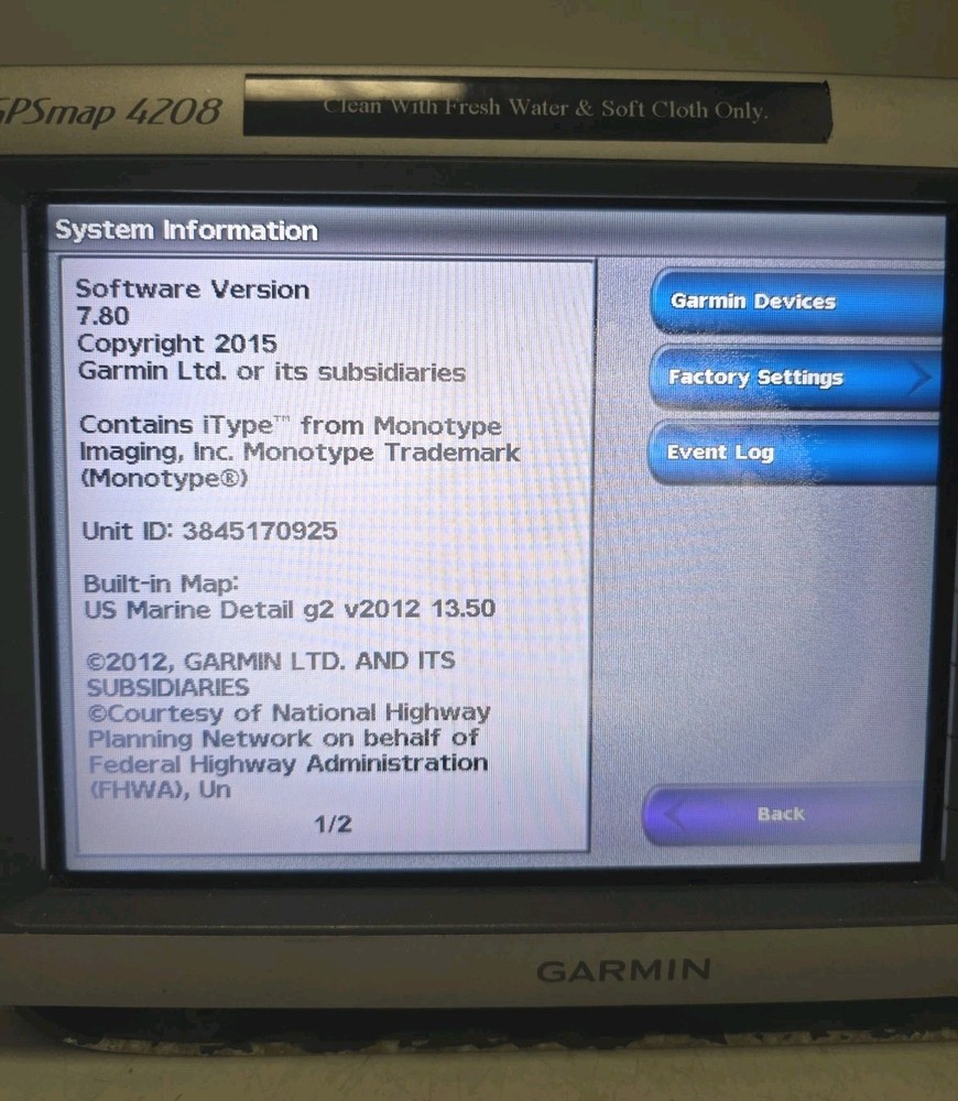 Garmin Gpsmap 4208 Chartplotter / Sonar Display Radar Fishfinder
