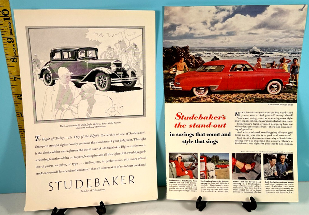 Vintage Studebaker 8 & Commander Starlight Coupe Automobile Advertisements