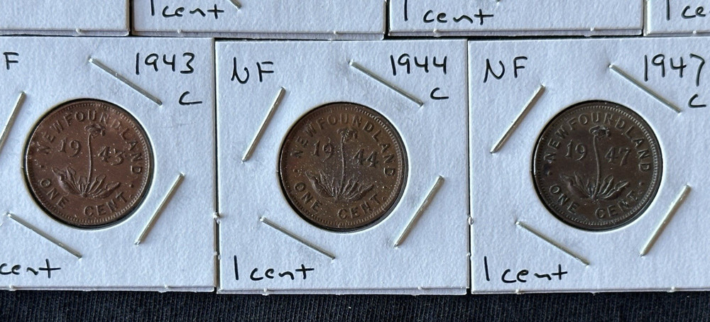 Newfoundland Canada Small Cent COMPLETE Collection 1938 - 1947!