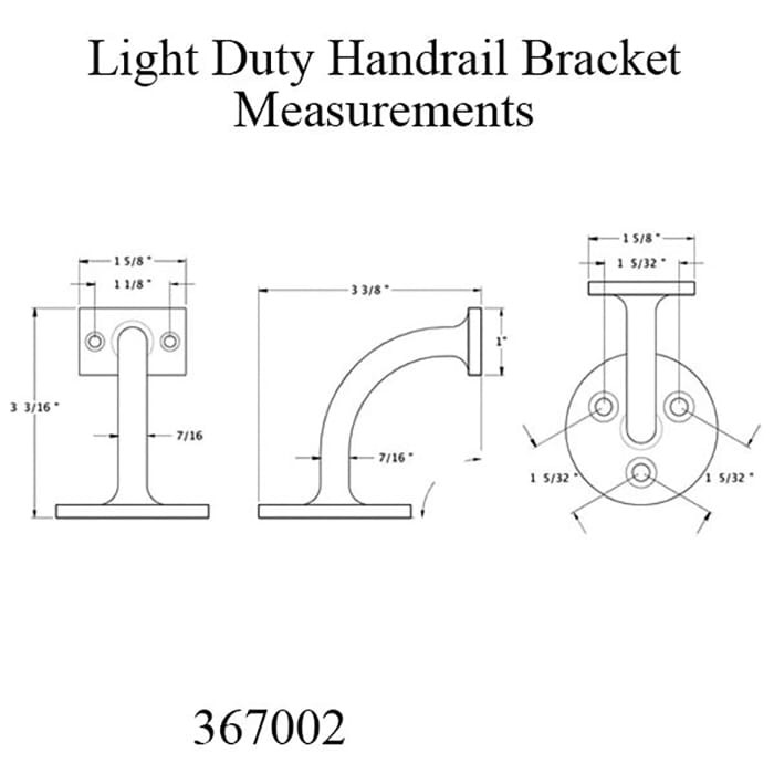 Deltana Light Duty Handrail Bracket Solid Brass 3" Projection Brushed Chrome