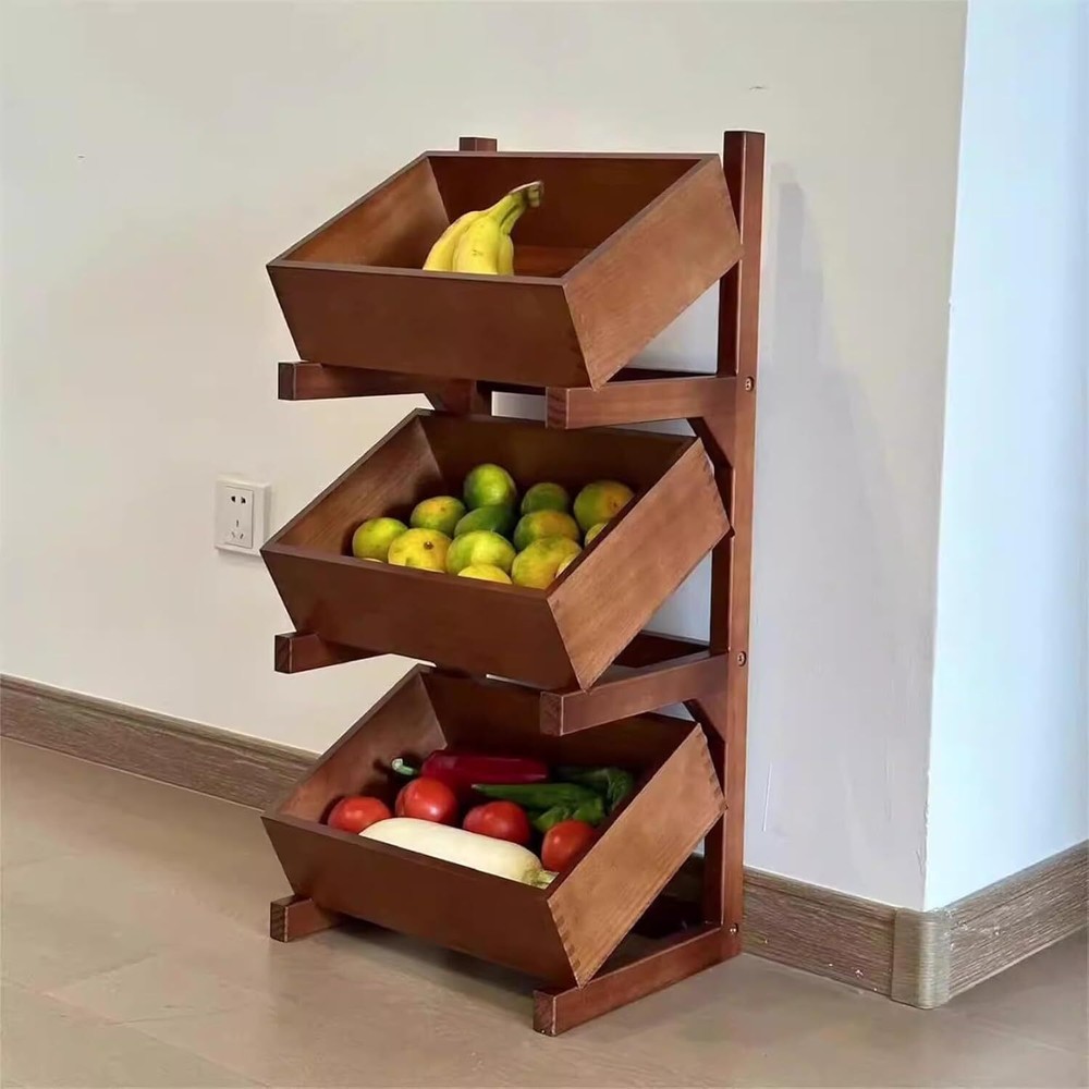 Fruit and Vegetable Storage Rack, 3-Tier Pull-Out Snack Stand Fruit Basket Stand