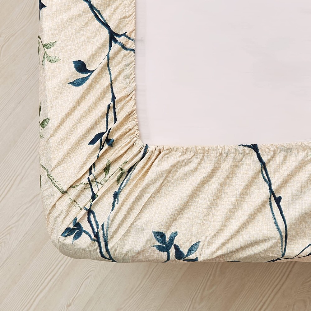 JSD Beige Leaves Printed Sheet Set Queen Size, 4 Piece Queen, Botanical