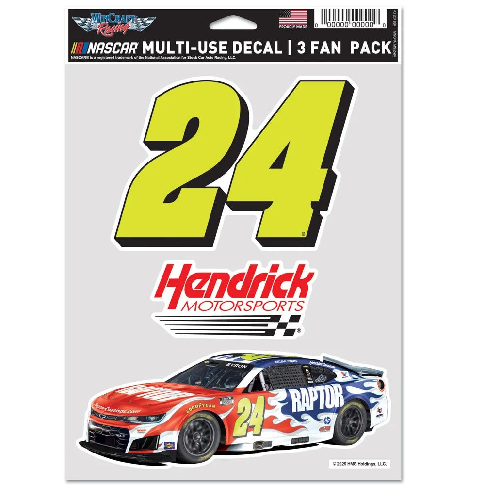 William Byron 2026 Multi-Use Raptor #24 Decal 3-Pack