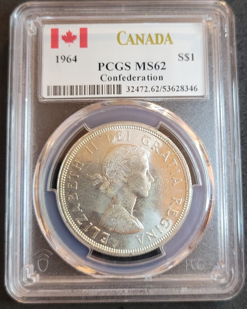 1964 Canada Silver Dollar  Elizabeth II. Confederation PCGS MS62