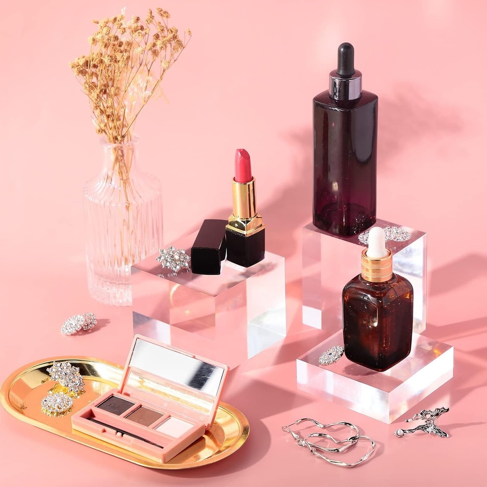 3 Pcs Acrylic Square Display Block Clear Polished Acrylic Cube Solid Display Ris