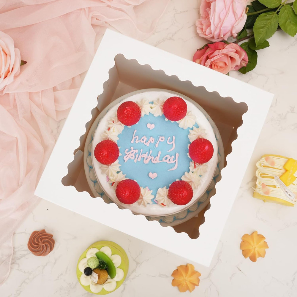 5 Pack Cake Boxes 8 Inch, Bakery Containers with Large Window, 8 Inch White Cake