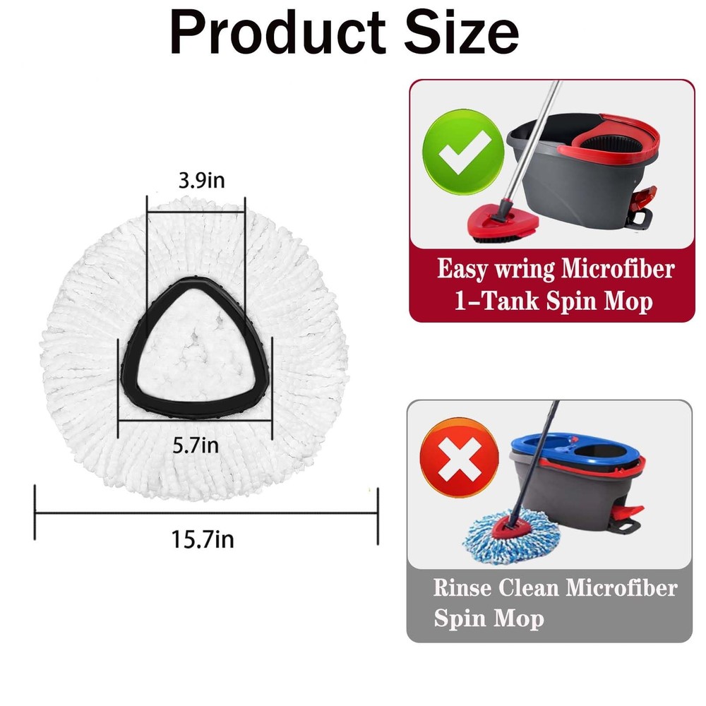 Mop Heads Replacement 4 Pack, Spin Mop Microfiber, Washable, White