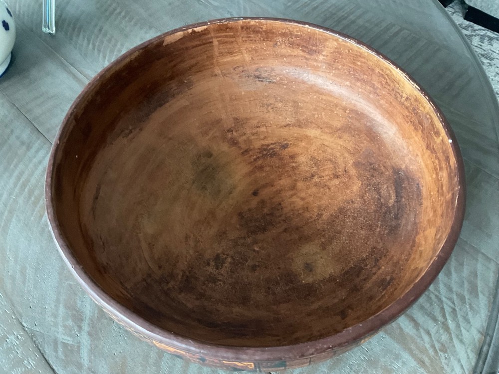 Large 10” Intricate Hand Painted Peruvian Ceramic Red Clay Bowl
