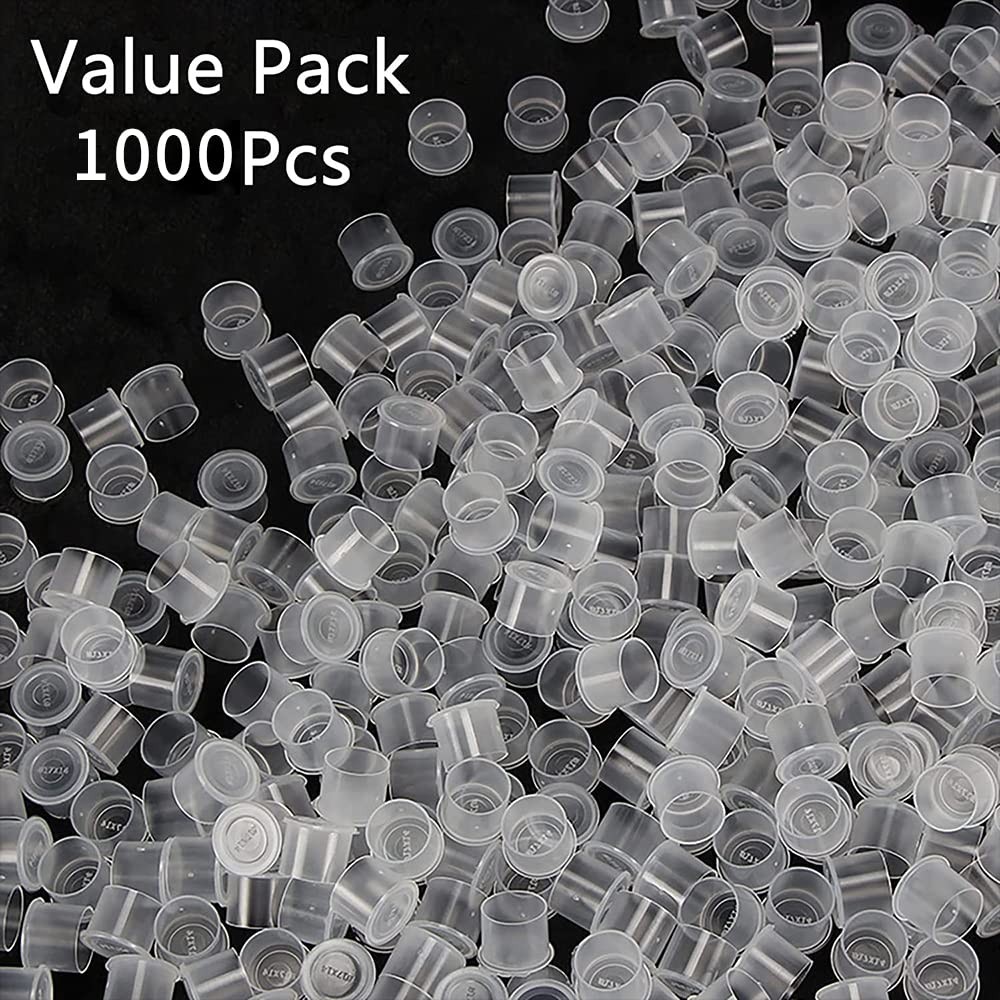 Tattoo Ink Caps With Base Disposable 1000pcs Cups Medium, Transparent