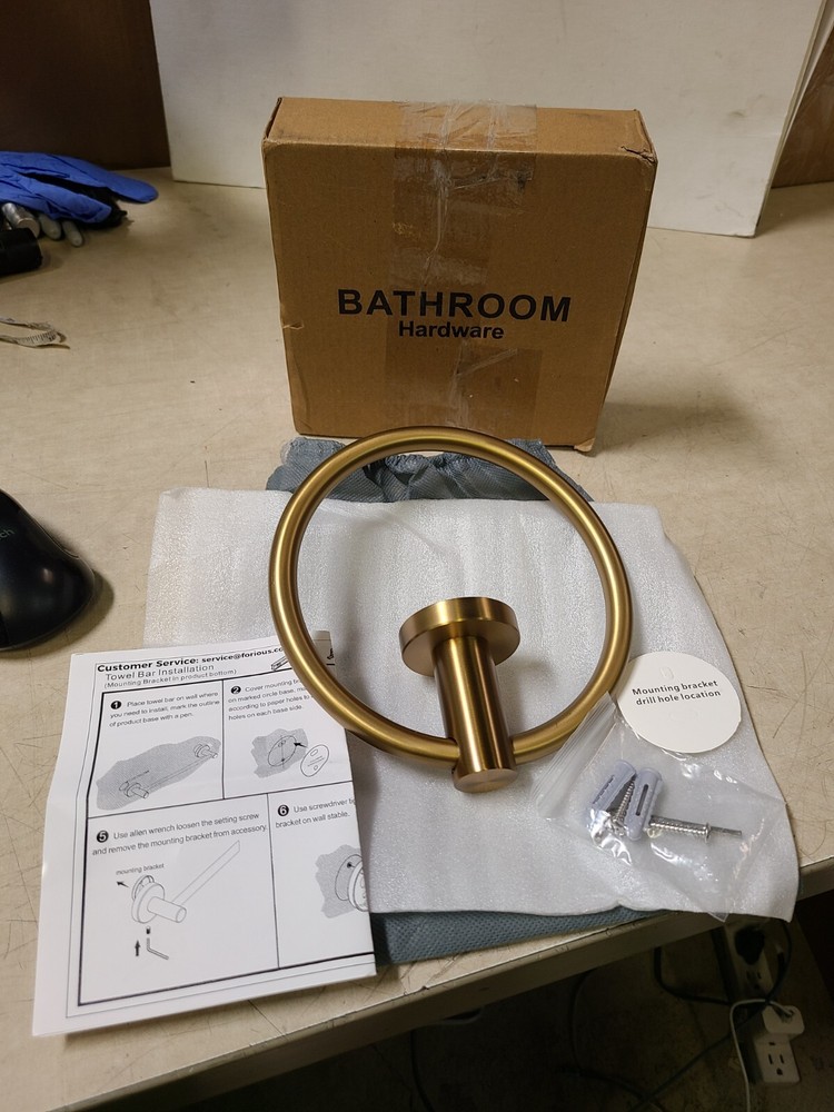 Forious WW0220G Wall Mounted Towel Ring With Installation Hardware