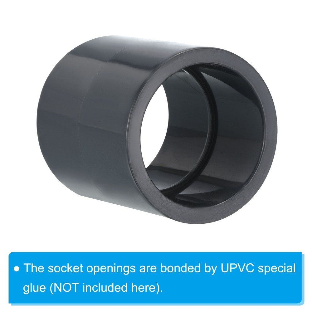 UPVC Pipe Fitting 40mm 1.57" Socket, 3pcs Straight Joint, Dark Grey