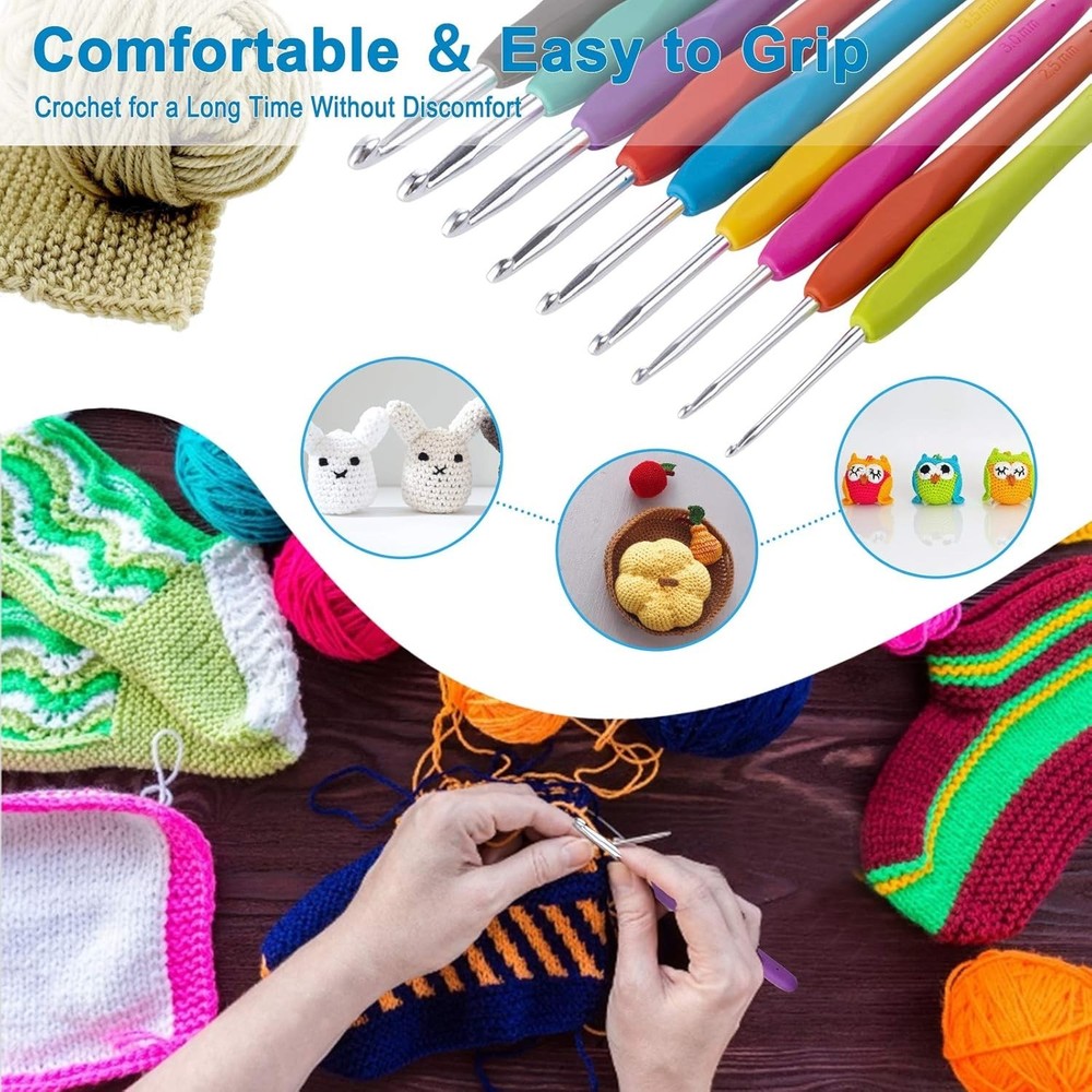 Multi-Size Crochet Hook Set 9 pcs, Ergonomic Design, Colorful & Comfortable!