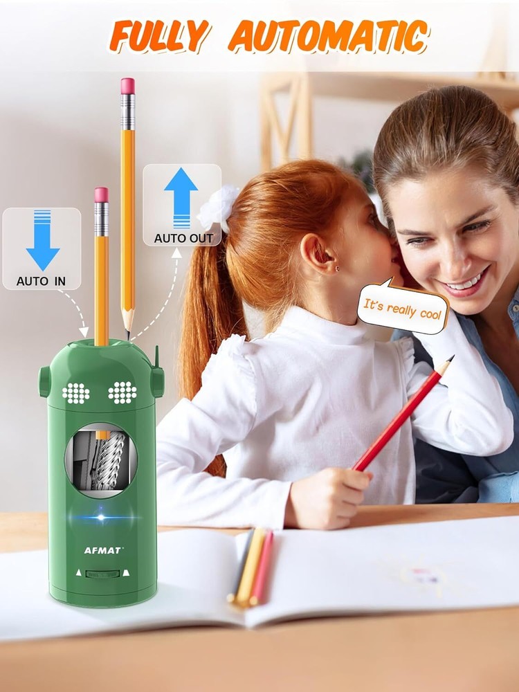 AFMAT Electric Pencil Sharpener Fully Automatic, Robot Green