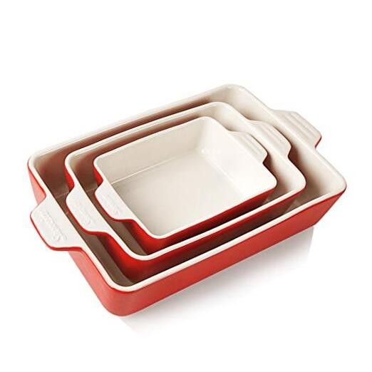 Ceramic Bakeware Set, Rectangular Baking Dish Lasagna Pans for Cooking, Red