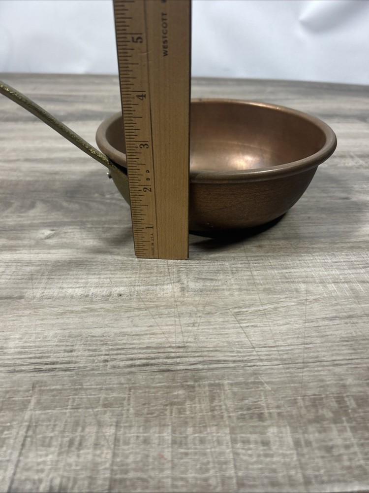 Vintage Copper Pot Pan With Hand Cast Brass Handle 9" Mid Depth