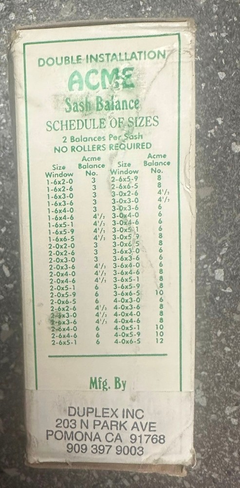 Two ACME Sash balances and glides Side type, number 6