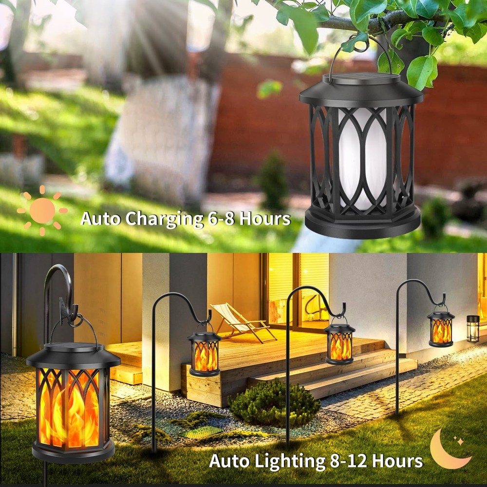 2 Pack Solar Lantern Outdoor Lights, Upgraded Flickering Flame Solar Lanterns...