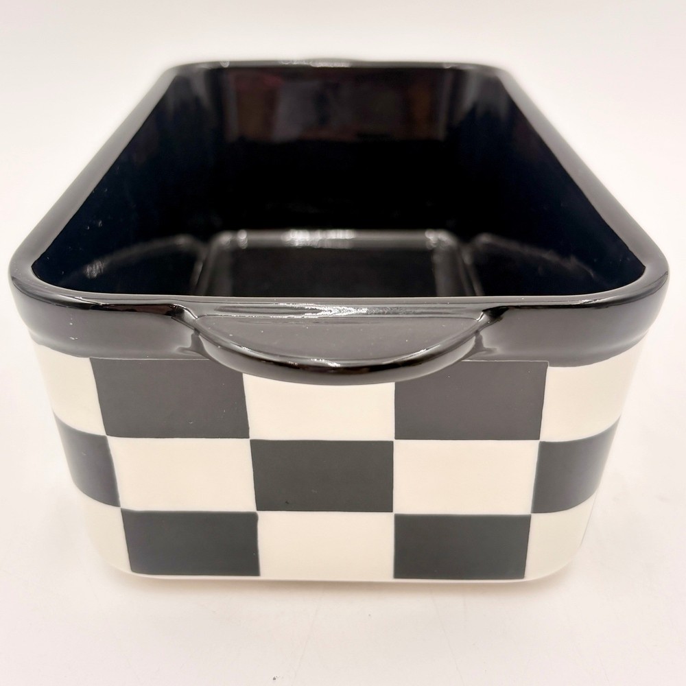 Black and White Checkered Ceramic Loaf Pan Rectangular Baking Dish Courtly Check