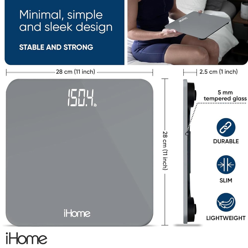 High-Precision Grey Digital Scale with LED Display, Maximum 396 lbs Capacity