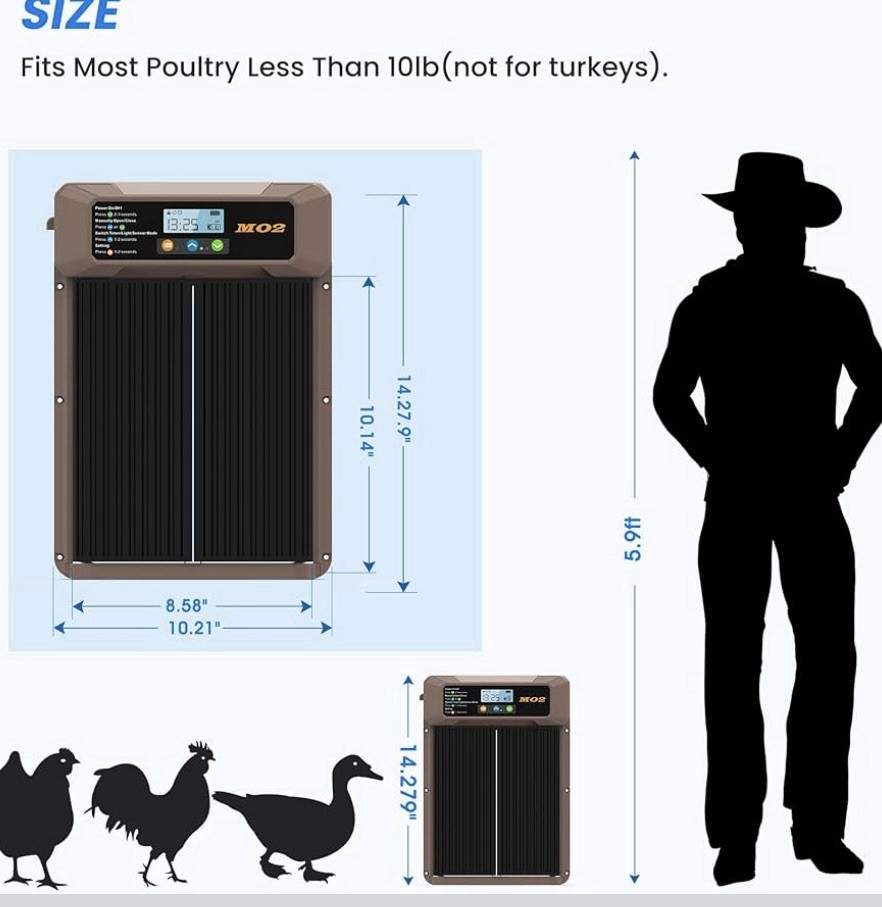 Solar-Powered Automatic Chicken Coop Door with LCD Screen - 4 Open Modes Timer