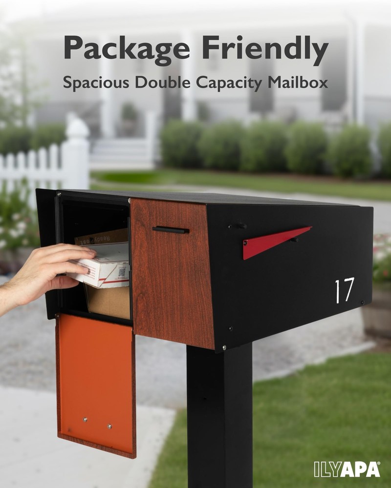 Ilyapa Black Double Mailbox, Post Mount Mailboxes for Outside- Two Sided Mail...