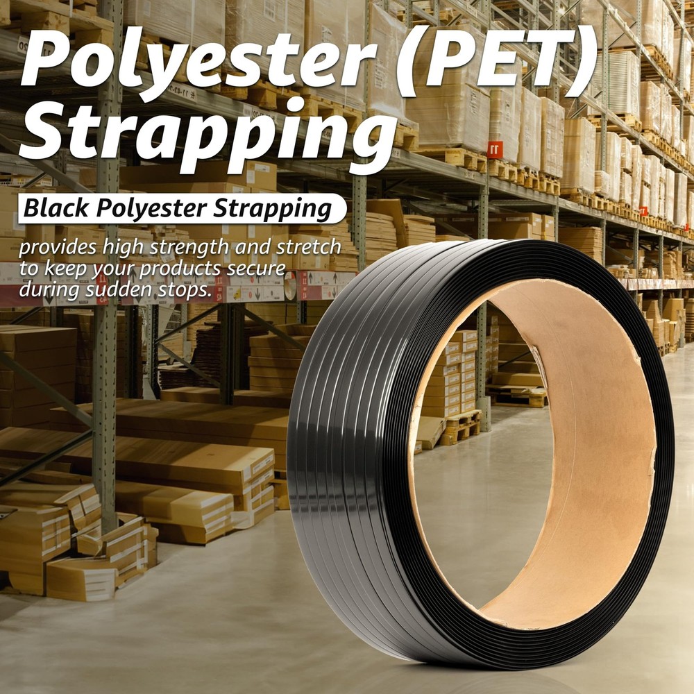 U.S. Solid 1/2" x 0.02" x 2952ft Polyester PET Strapping Black