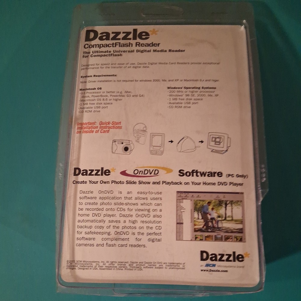 Dazzle CompactFlash Reader/Writer Digital Media Reader Software DM-8000 NEW