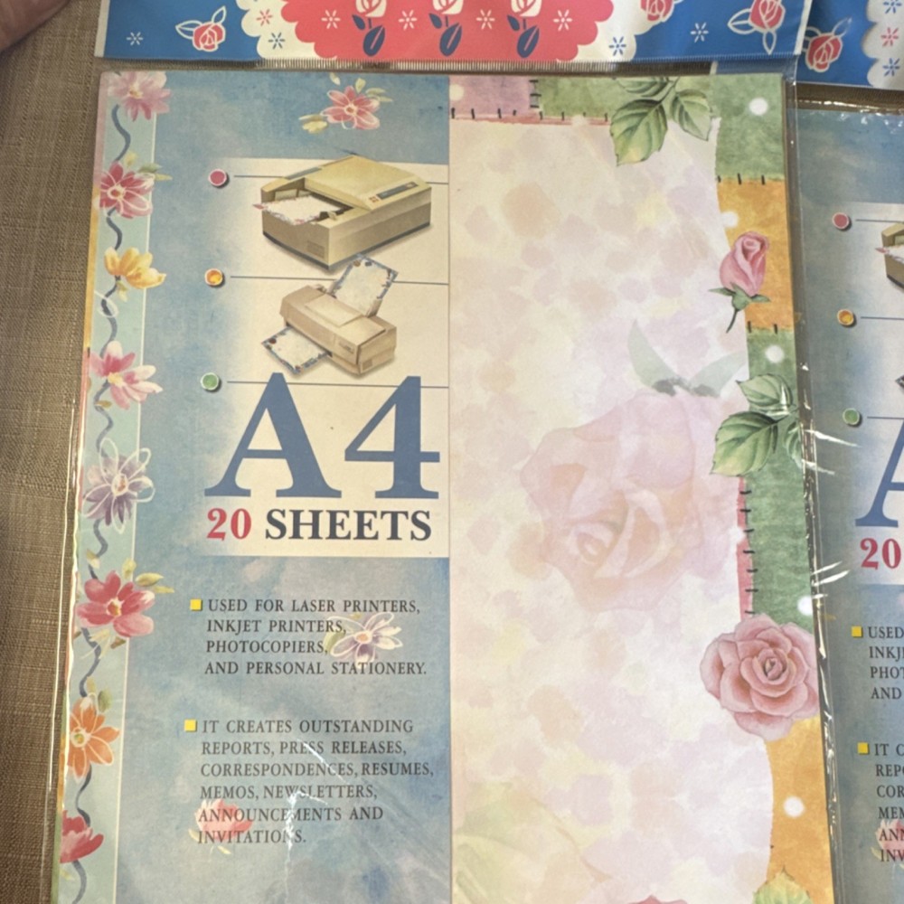 A4 Decorative Multicolor Stationery Paper 20 Sheets for Laser Inkjet Printer