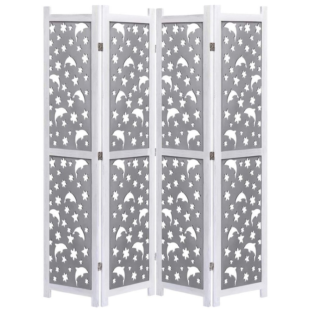 4-Panel Room Divider Gray 55.1"x65" Solid Wood