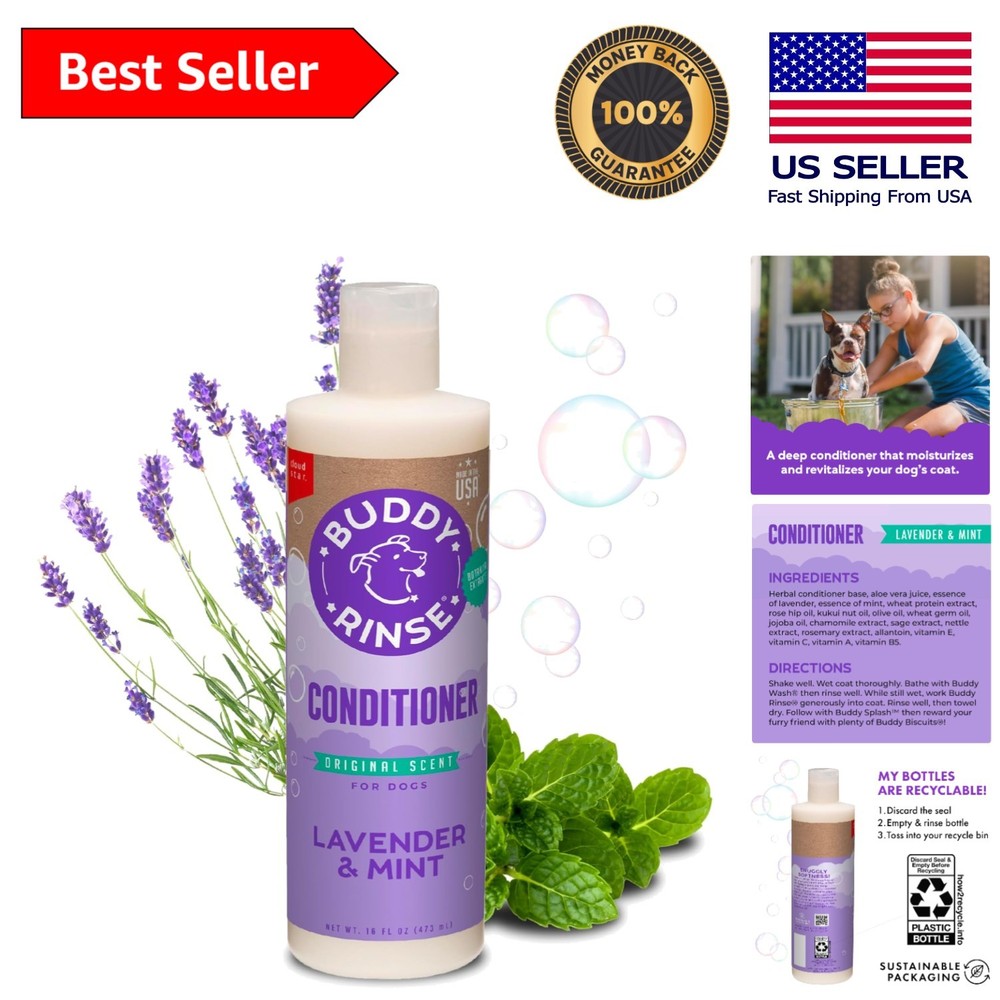 Buddy Rinse Conditioner - Lavender & Mint, 16 oz - Deep Conditioning for Dogs