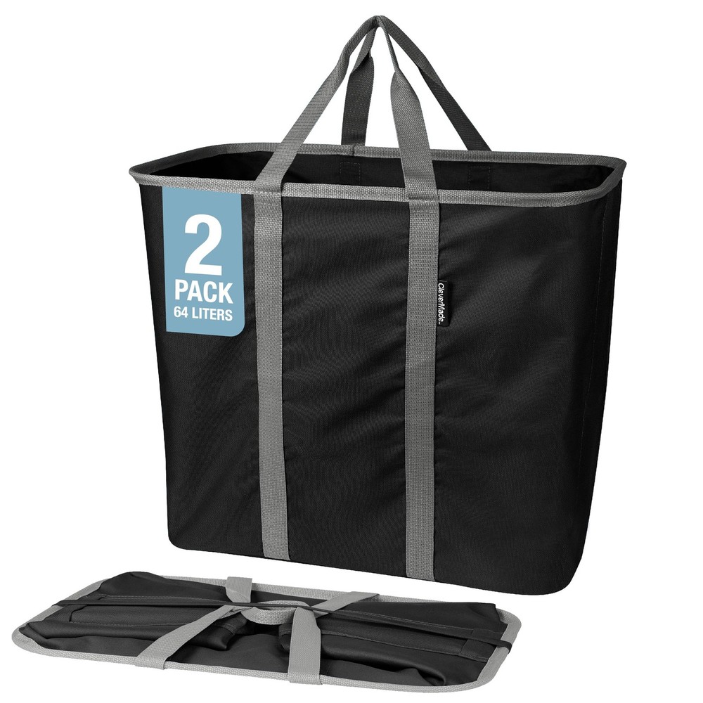 CleverMade Collapsible Laundry Caddy – Foldable 2 Pack, Black Gray