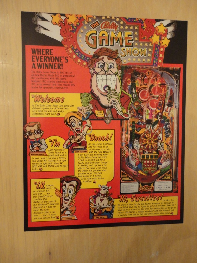 The Bally Game Show Pinball Machine Flyer