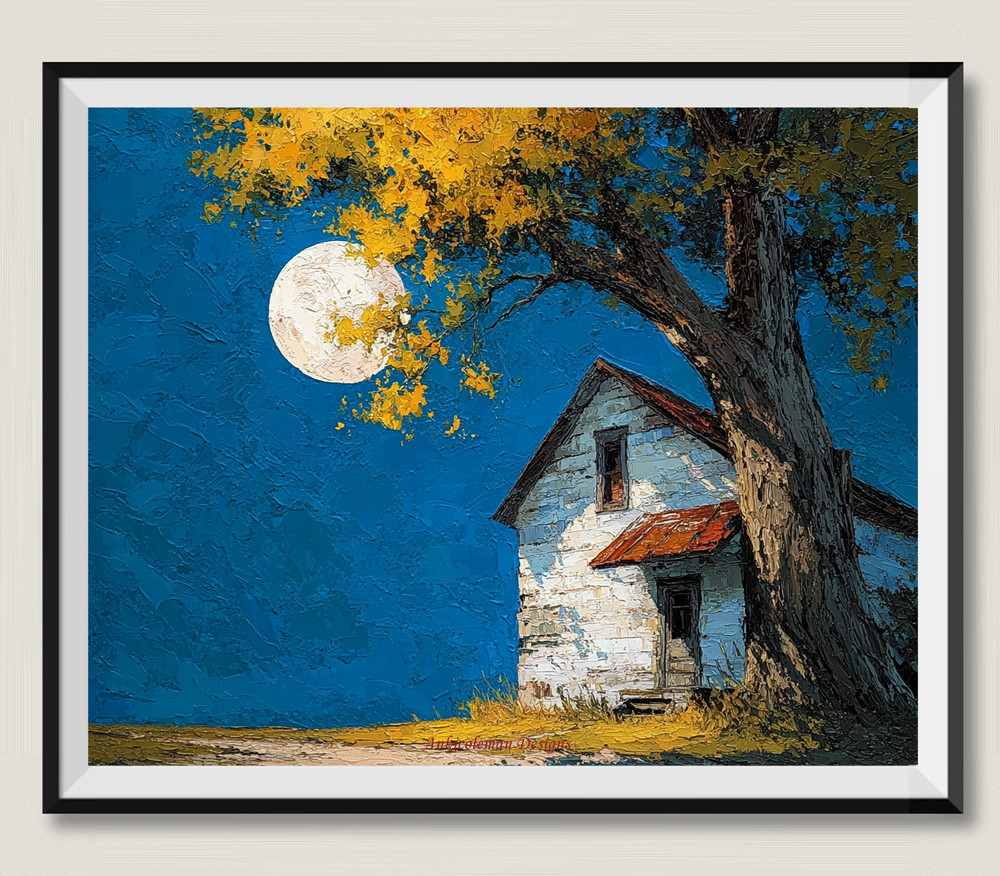 Farmhouse in Blue Twilight Chart Counted Cross Stitch Patterns Needlework DMC