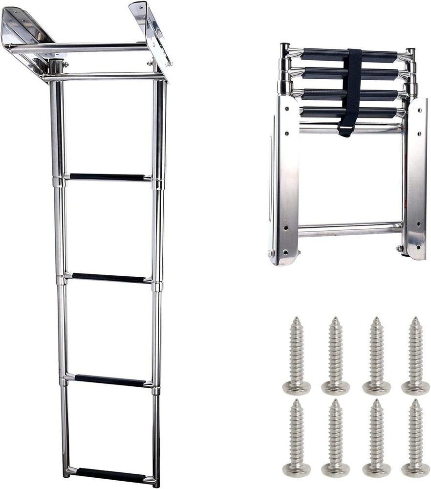 4 Step Stainless Telescoping Ladder Slide Under Platform Mount Boarding Ladder