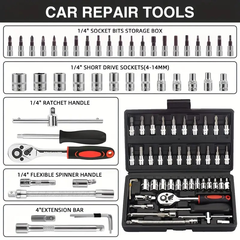 46-Piece Professional Auto & Bicycle Tool Set Ratchet Wrenches & Accessories