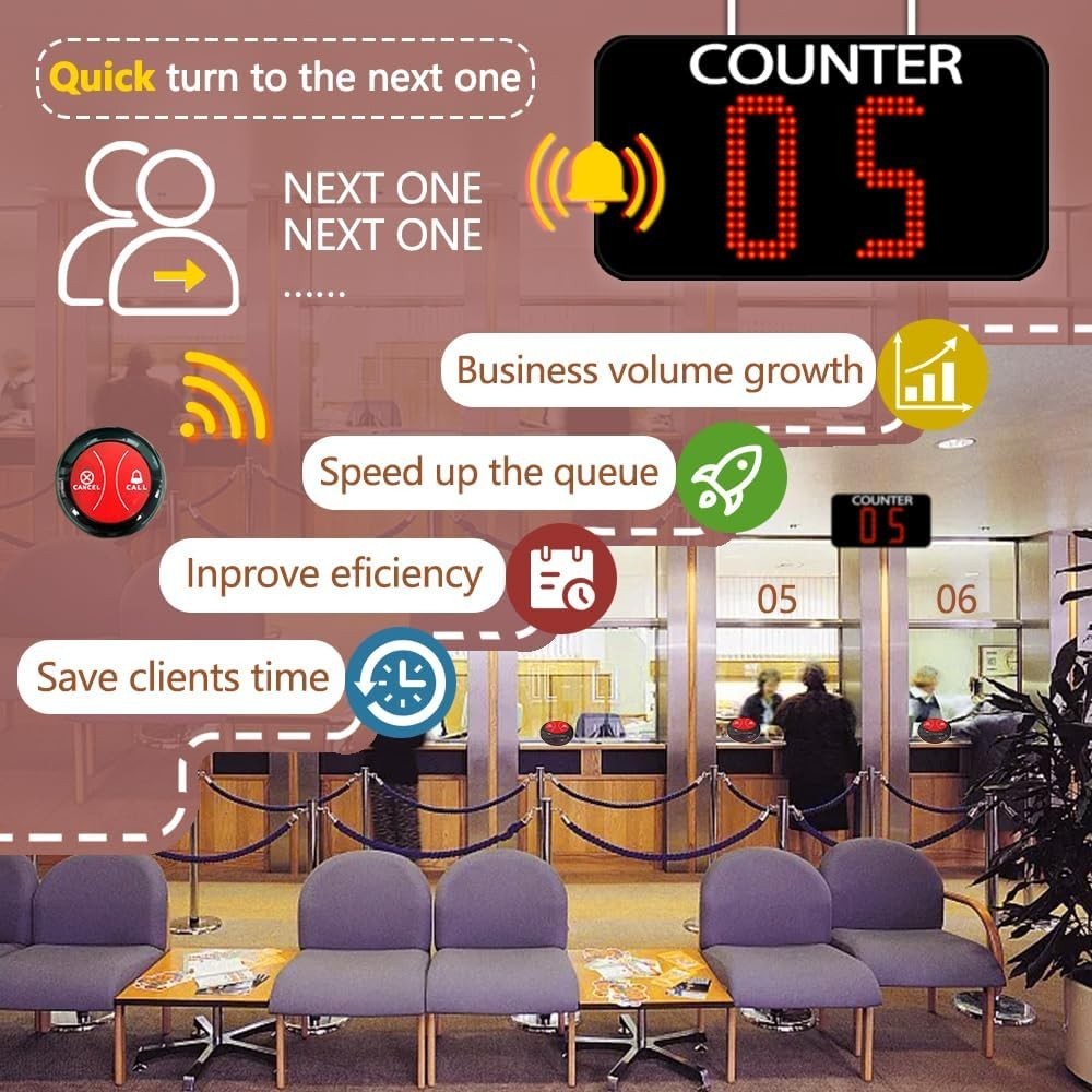 Take a Number System Wireless Queue Call System Show 2-Digit Counter Number