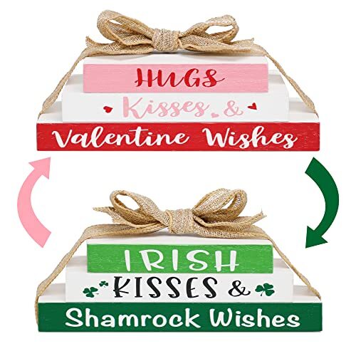 Valentines Tiered Tray Decor,Reversible Stack Blocks for Table Kitchen
