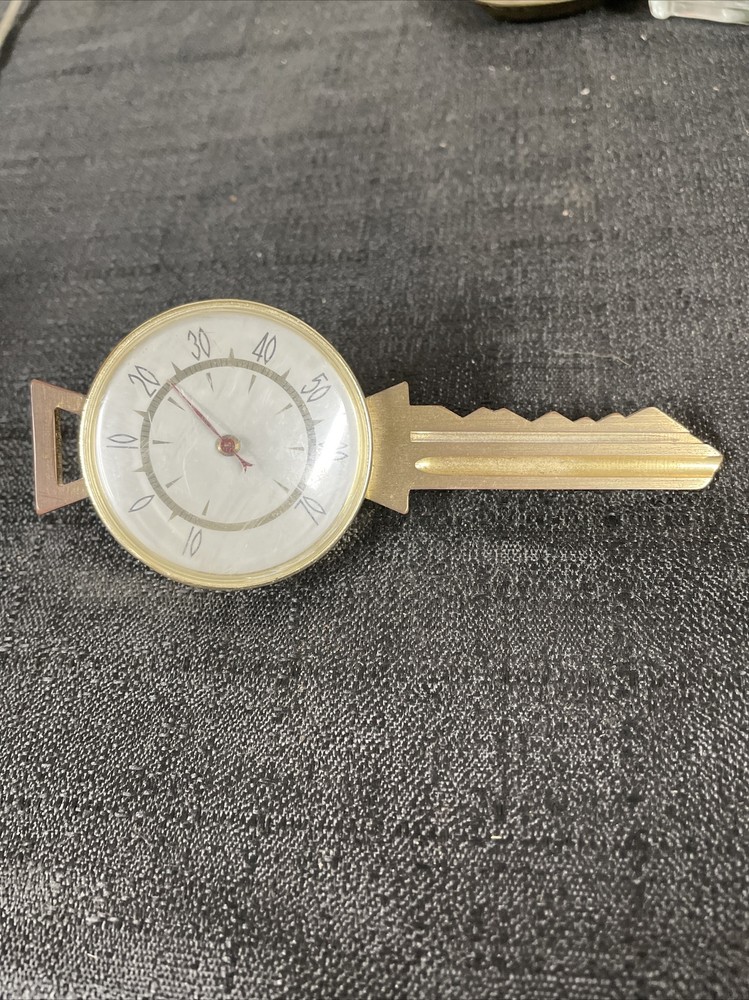 Vintage Key Shape Desk Celsius Thermometer 5" Long With Stand