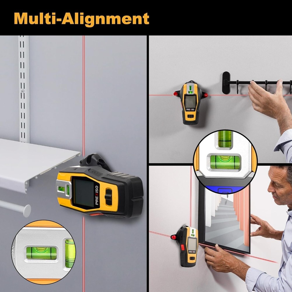 PREXISO 2-in-1 Stud Finder with Laser Level Wall Stud Scanners Tool for Hanging