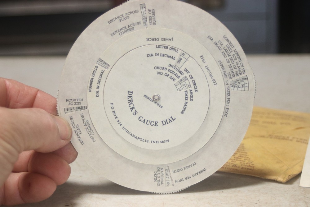 Vintage Derck's Gauge Dial Drill Sizes Threads Tapers & Angles