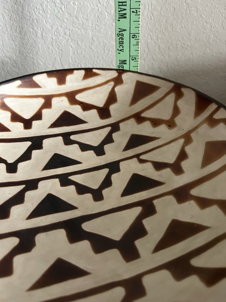 Authentic Peruvian Ceramic Bowl In Disaguita Tradition Geometric Design Signed