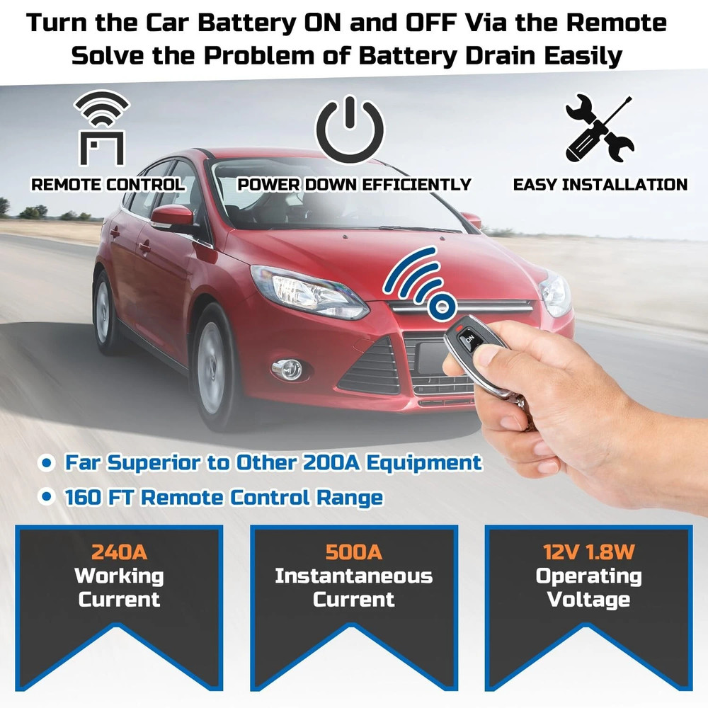 Remote Battery Disconnect Switch 12V/24V 240A Upgrade Smart Voltage Kill Switch