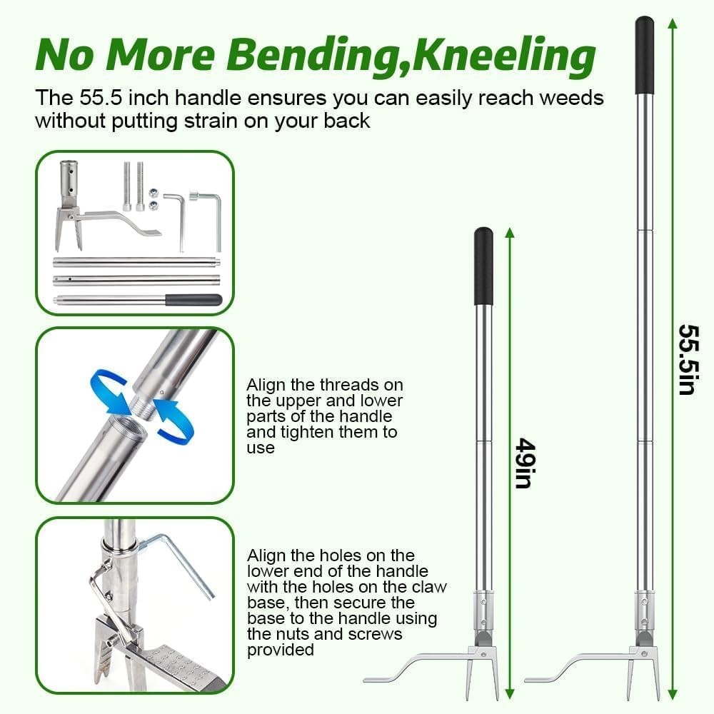 Stainless Steel Stand Up Weed Puller Tool with Long Handle, Thickened 304 Sta...