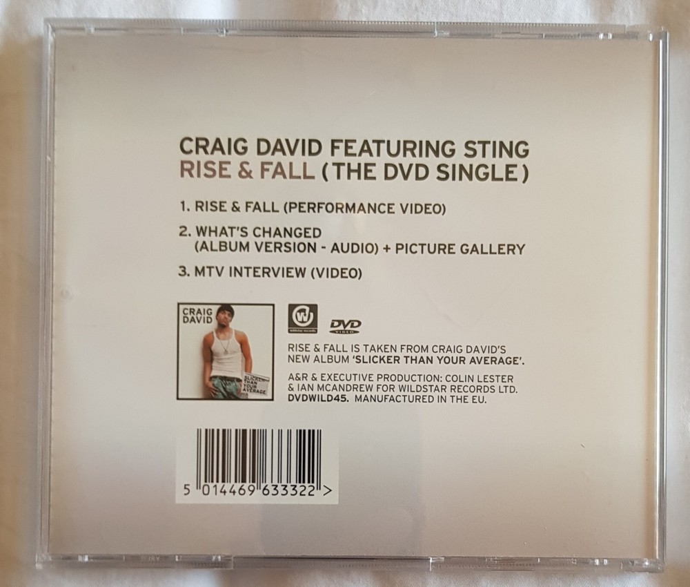 CRAIG DAVID featuring STING : Rise And Fall (2003) Rare DVD Single