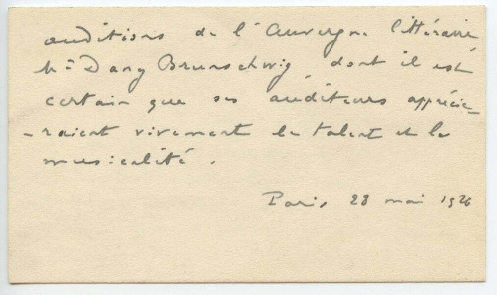 Roussel, Albert. (1869 - 1937)Autograph Note on his Visiting Card